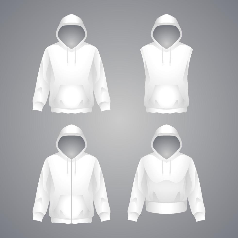 conjunto de maqueta de sudadera con capucha blanca vector