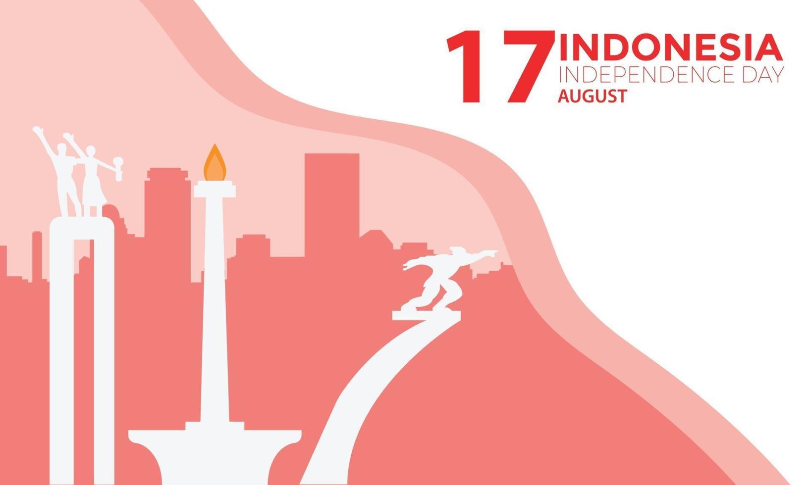 día de la independencia de indonesia paisaje de hito de la ciudad plana vector