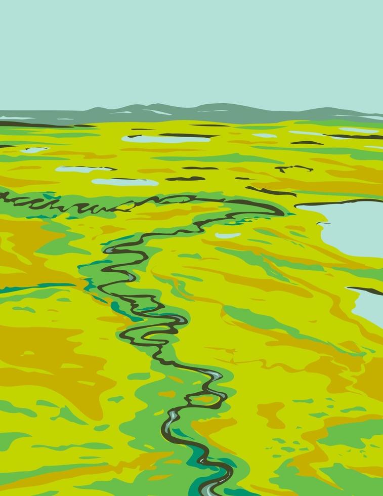 A River Snaking Its Way Through the Tundra in Southeast Cape Krusenstern National Monument Located in Alaska United States WPA Poster Art vector
