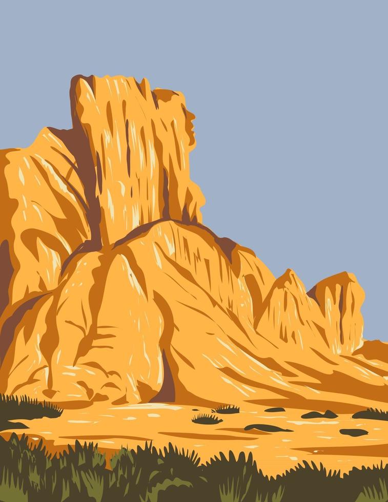 Narrow Faulted Mountain Chains and Flat Arid Valleys or Basins Within Basin and Range National Monument in Lincoln and Nye County Nevada USA WPA Poster Art vector