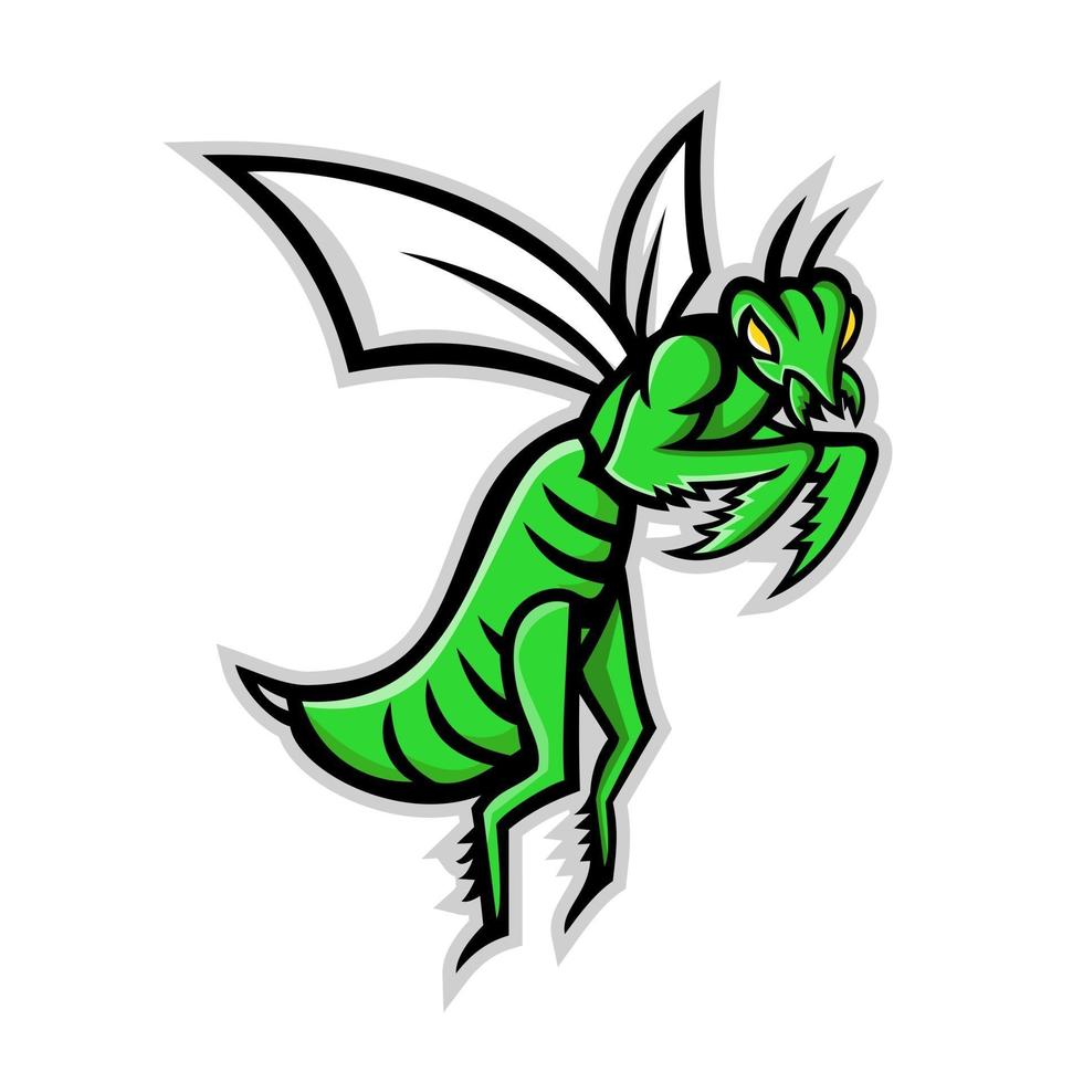 praying mantis flying mascot vector