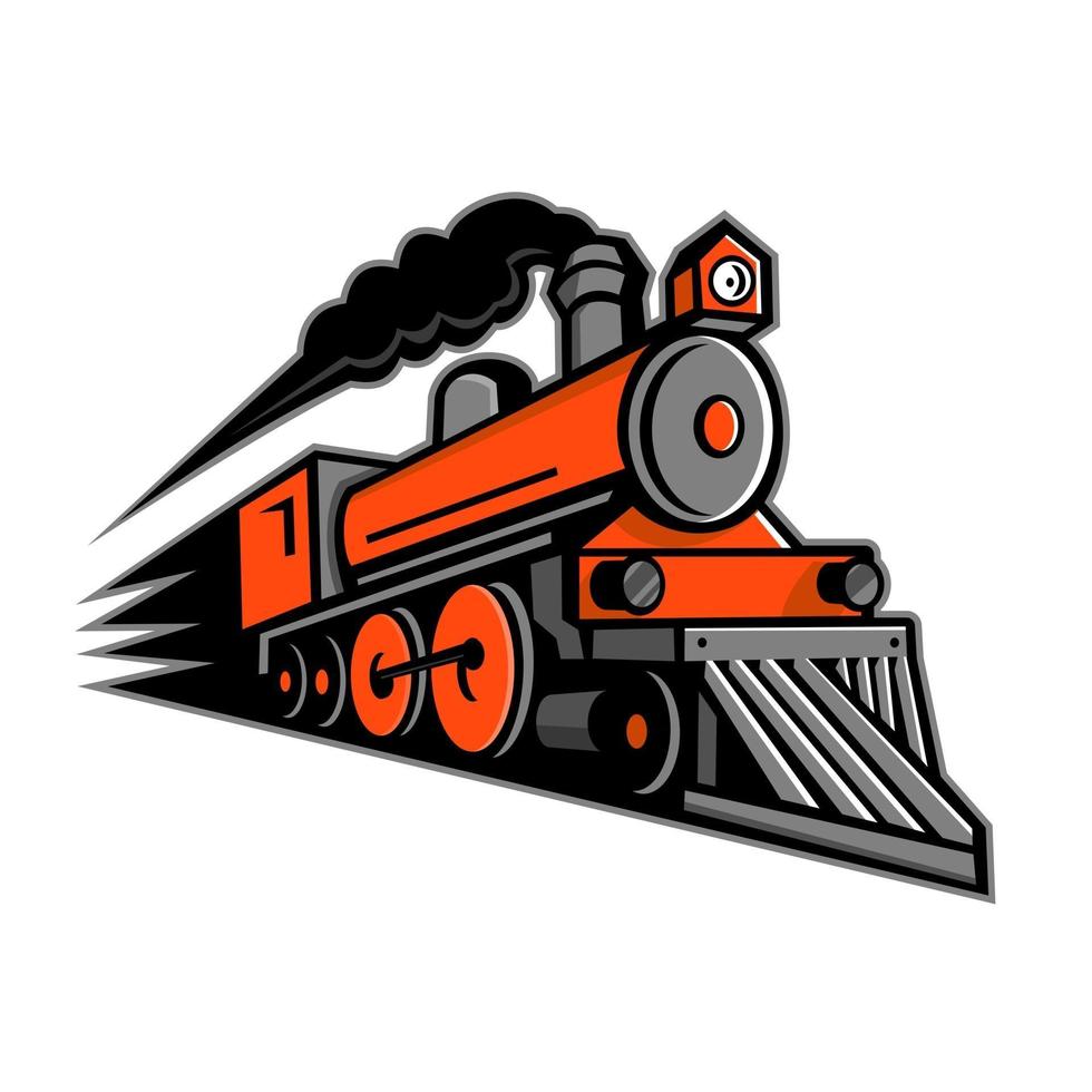 locomotora de vapor, exceso de velocidad, mascota, vector, arte vector