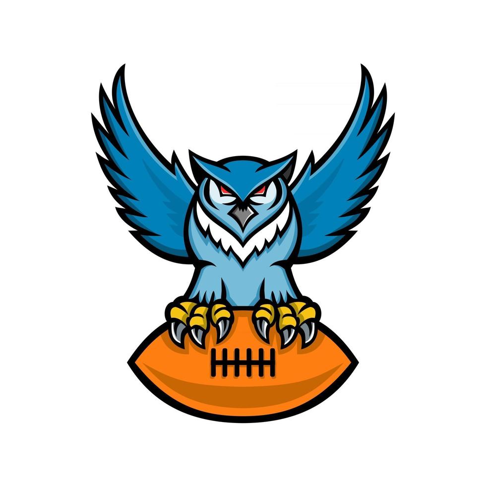 great horned owl perching on American football ball mascot vector art