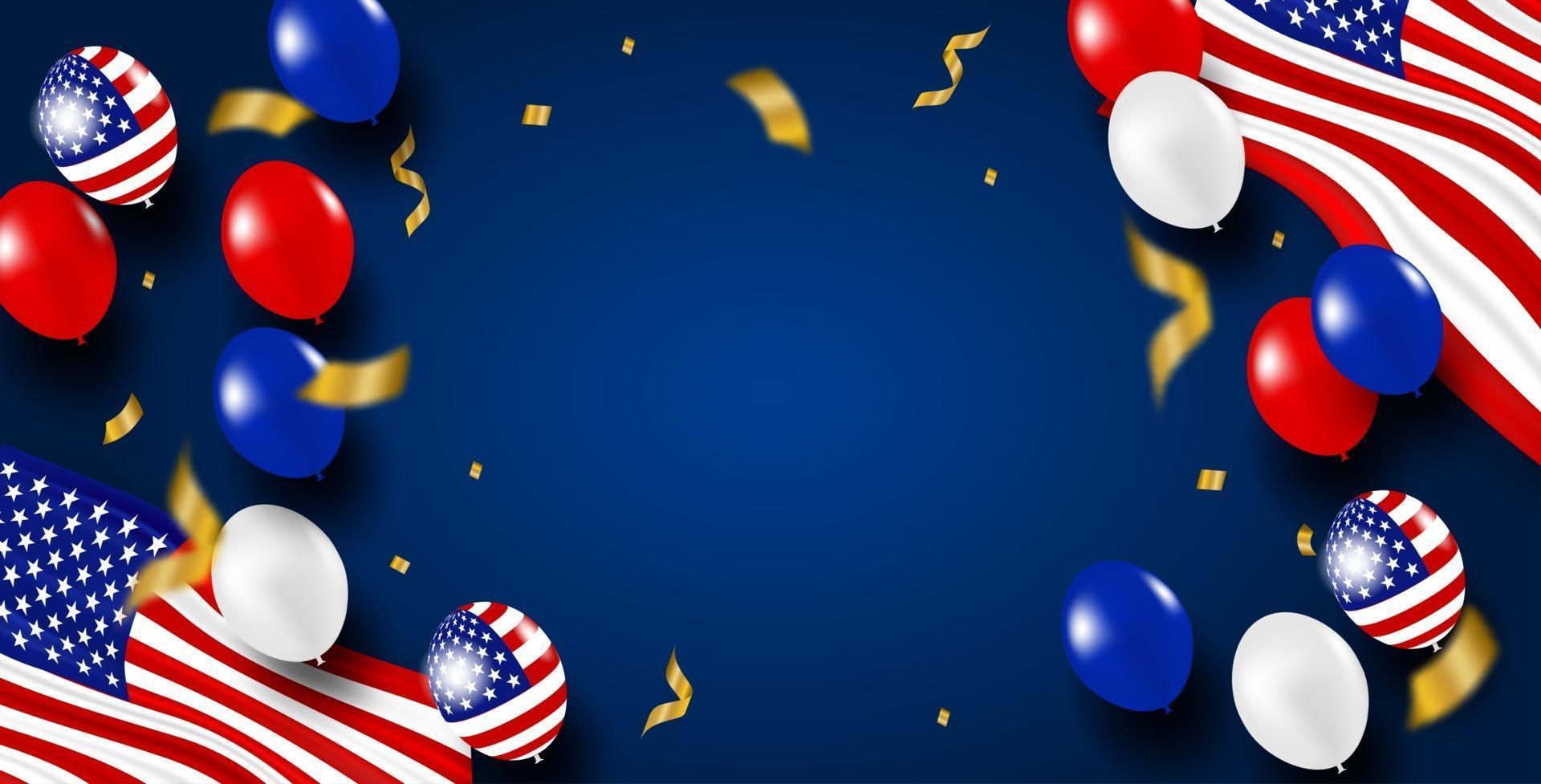 4th of July Happy Independence day USA. Design with balloons and american flag. vector. vector