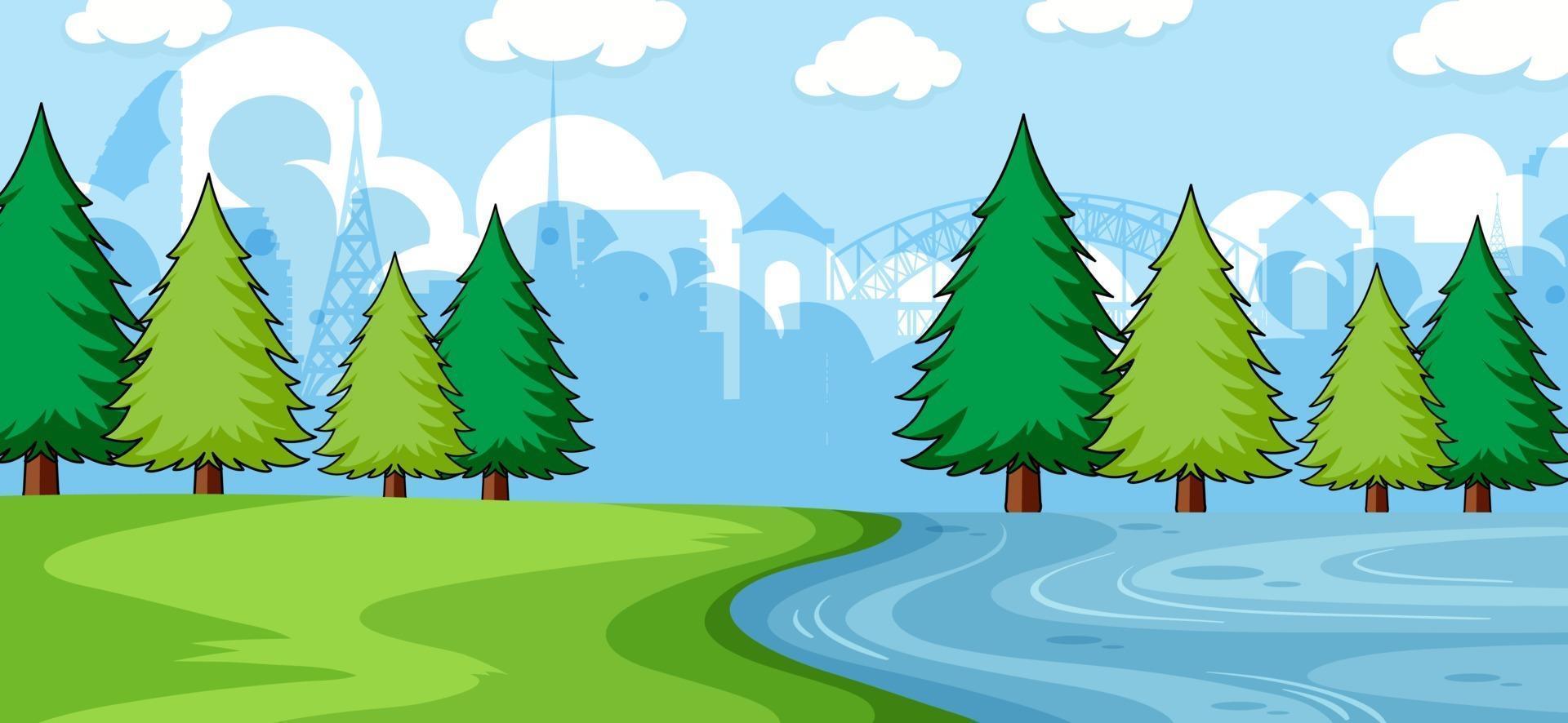 Empty park scene with river in simple style vector