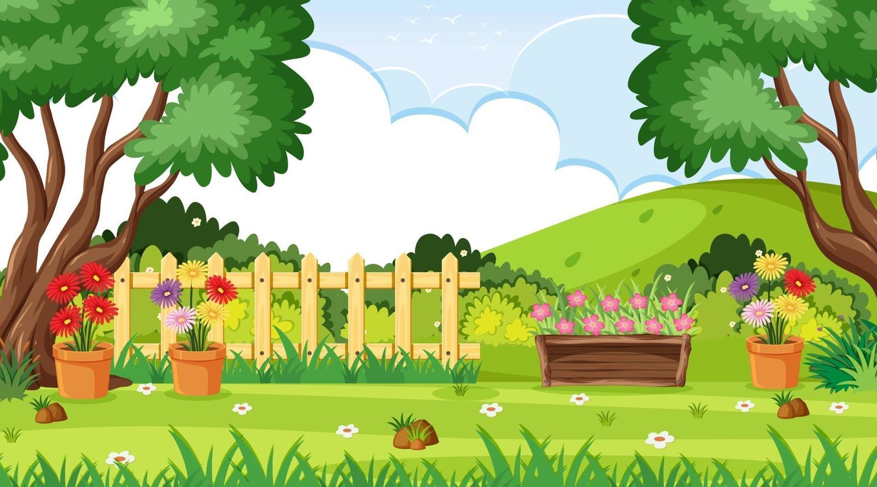 Blank landscape garden scene with many trees vector