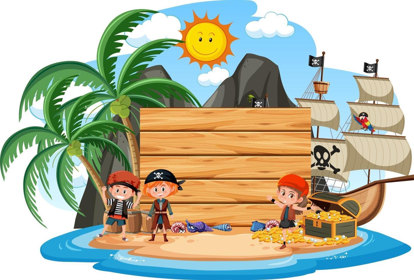 Pirate island with an empty banner isolated on white background vector