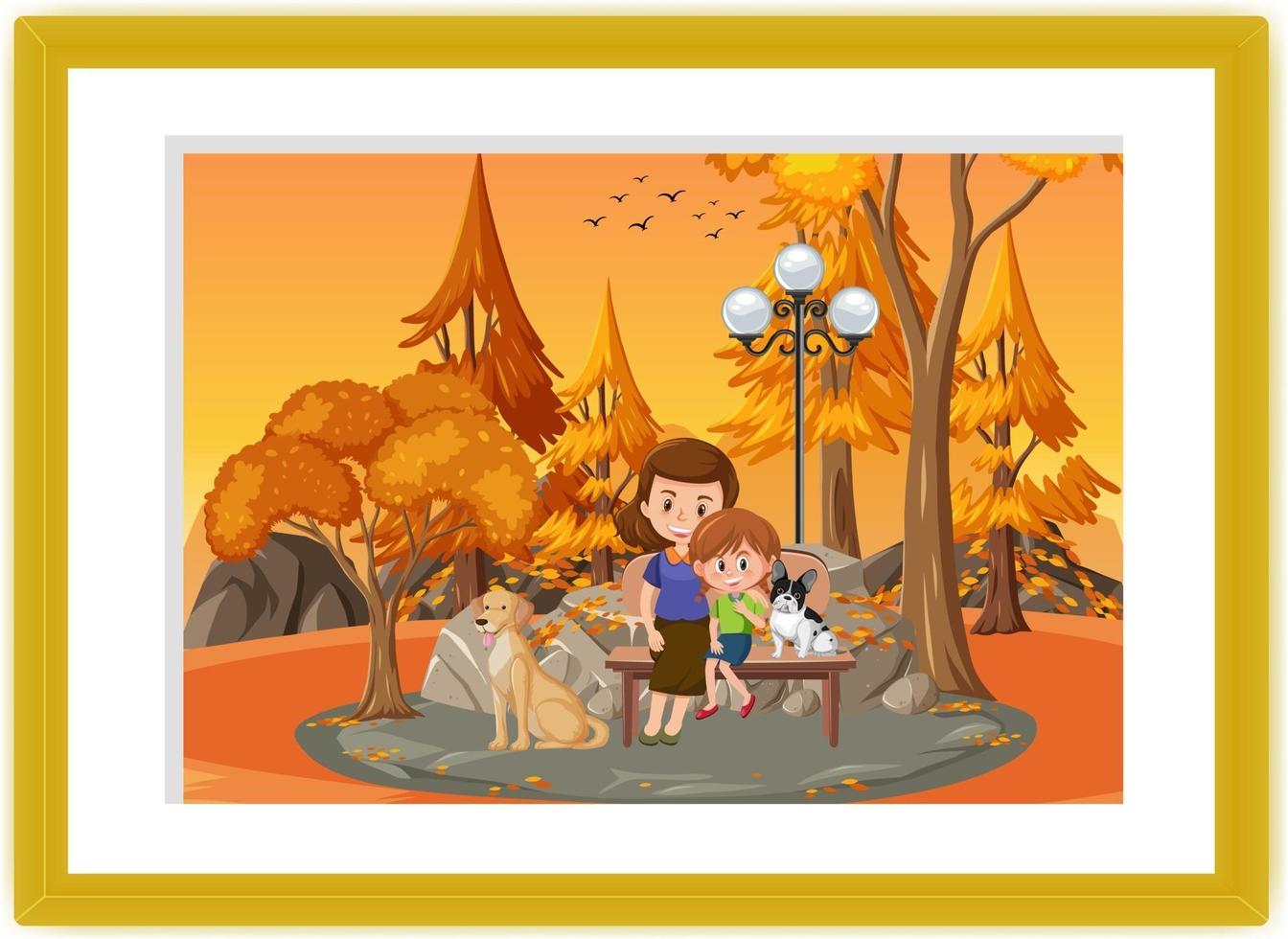 A picture of mother and daughter at outdoor park in a frame vector