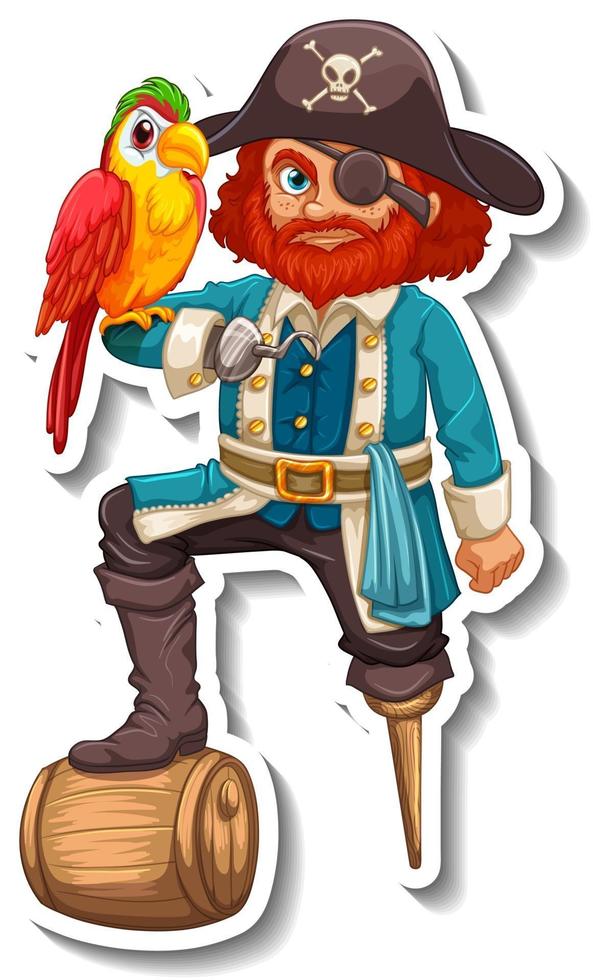 Sticker template with a pirate man cartoon character isolated vector