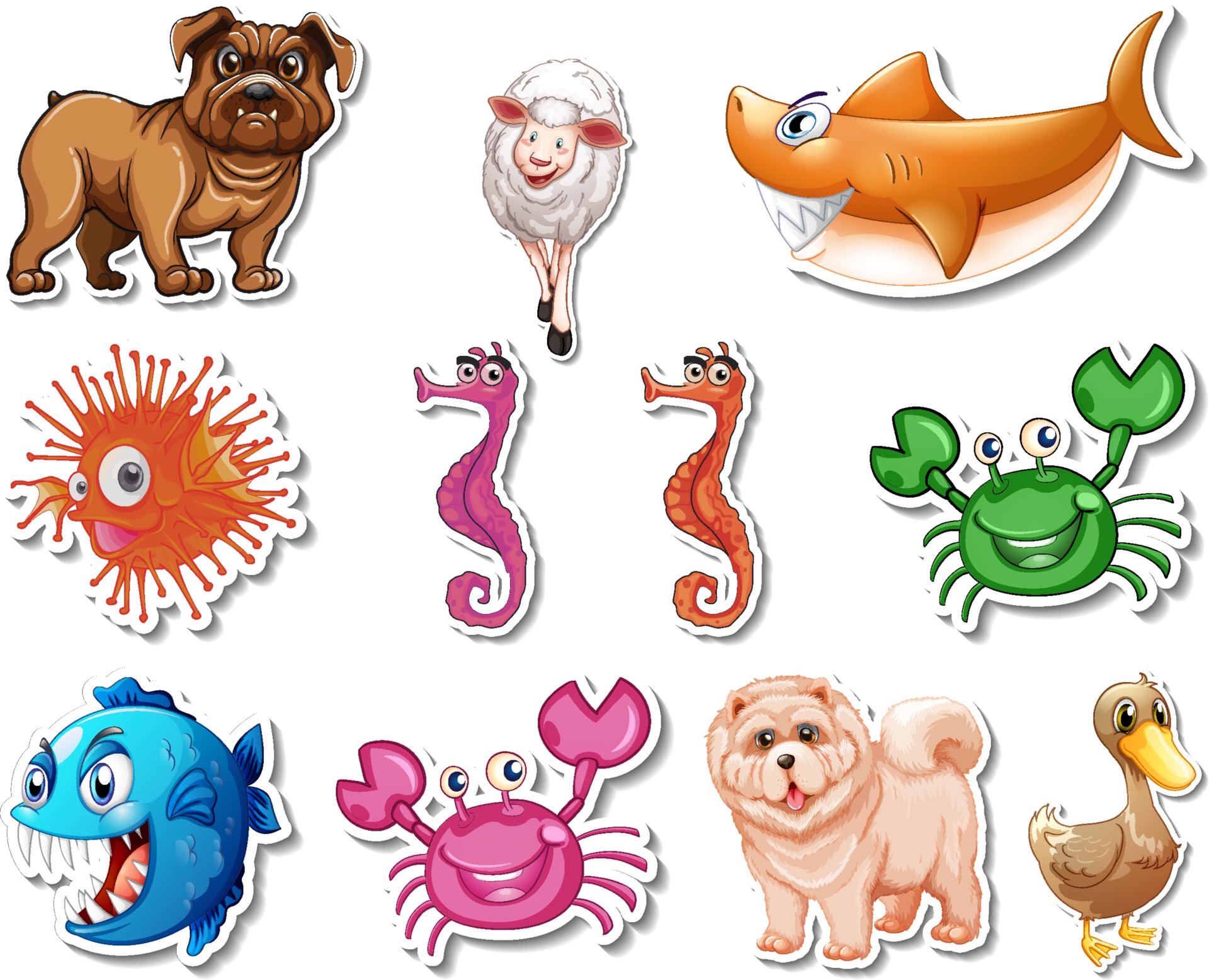 Set of stickers with sea animals and dogs cartoon character 2860787 Vector Art at Vecteezy Set of stickers with sea animals and dogs cartoon character 2860787 Vector Art at Vecteezy