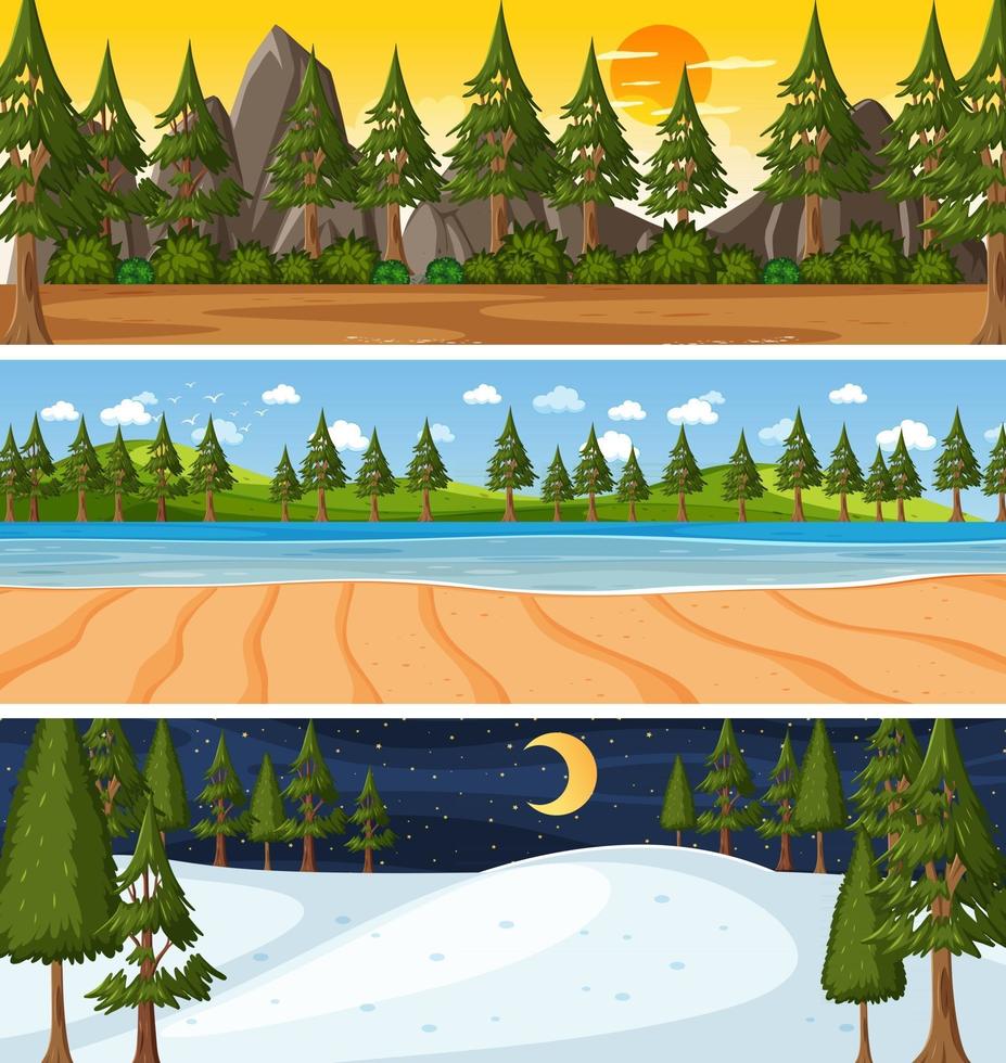 Set of three different nature horizontal scenes vector