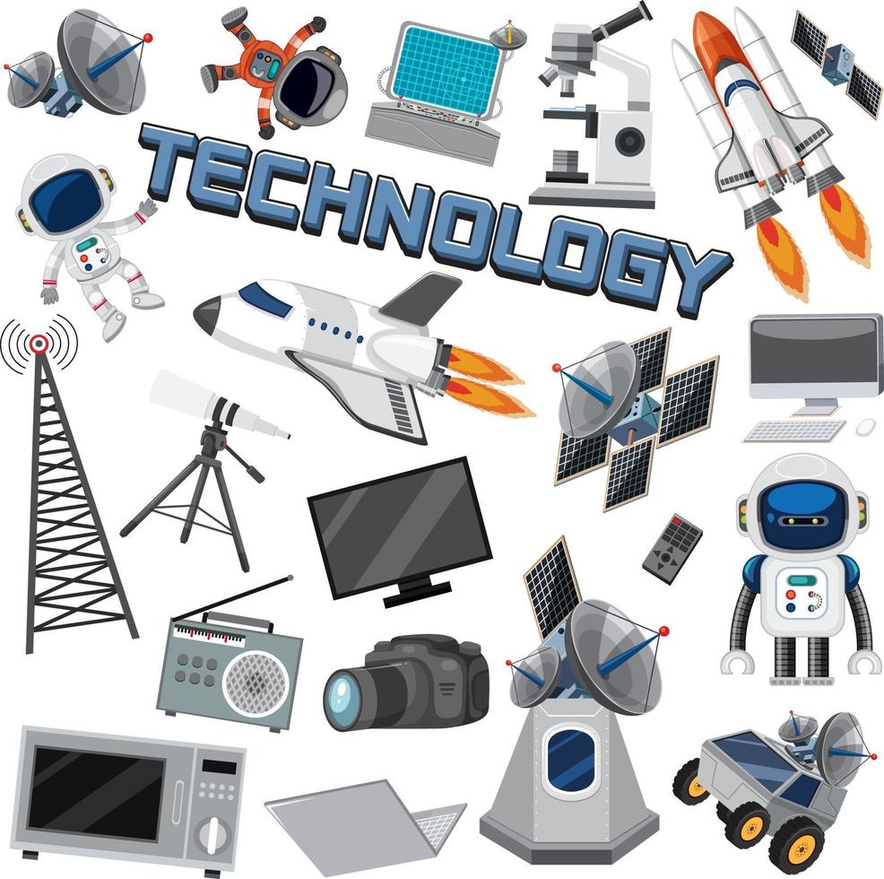 Technology text icon with elements vector