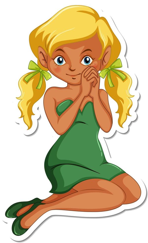 Beautiful fairy in green dress cartoon character sticker vector