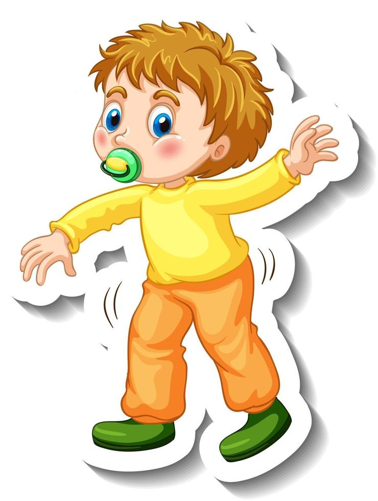 Sticker template with a baby boy trying to walk isolated vector