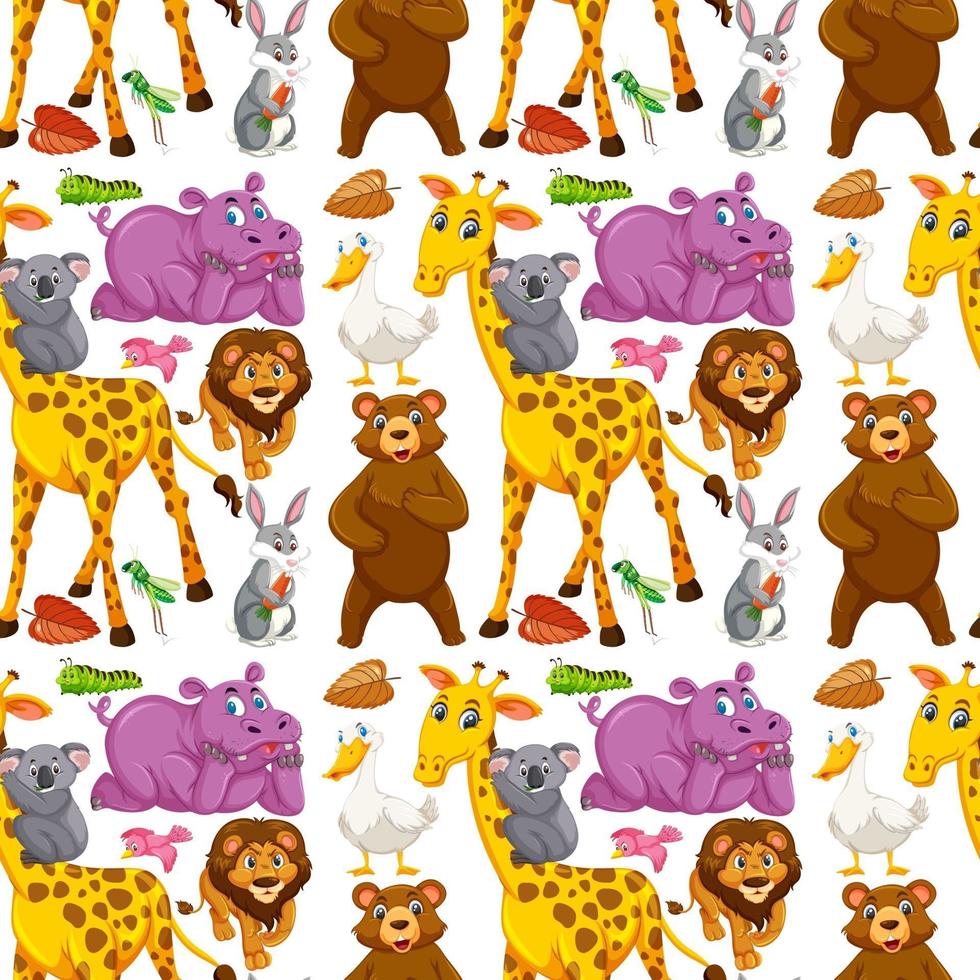 Seamless pattern with cute wild animals on white background 2860822 Vector  Art at Vecteezy