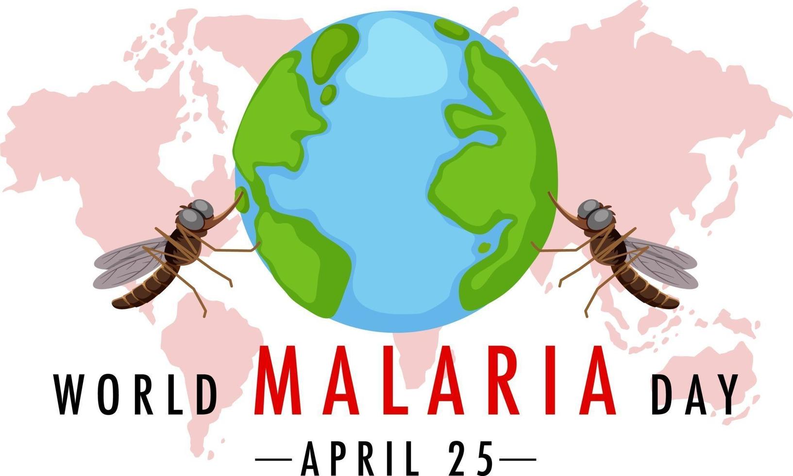 logotipo del día mundial de la malaria o pancarta con mosquito en el signo de la tierra vector