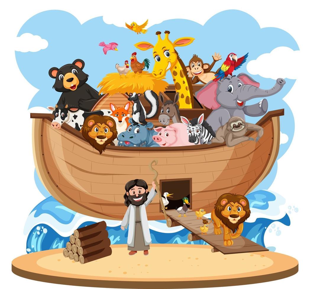 Noah's Ark with Animals isolated on white background vector