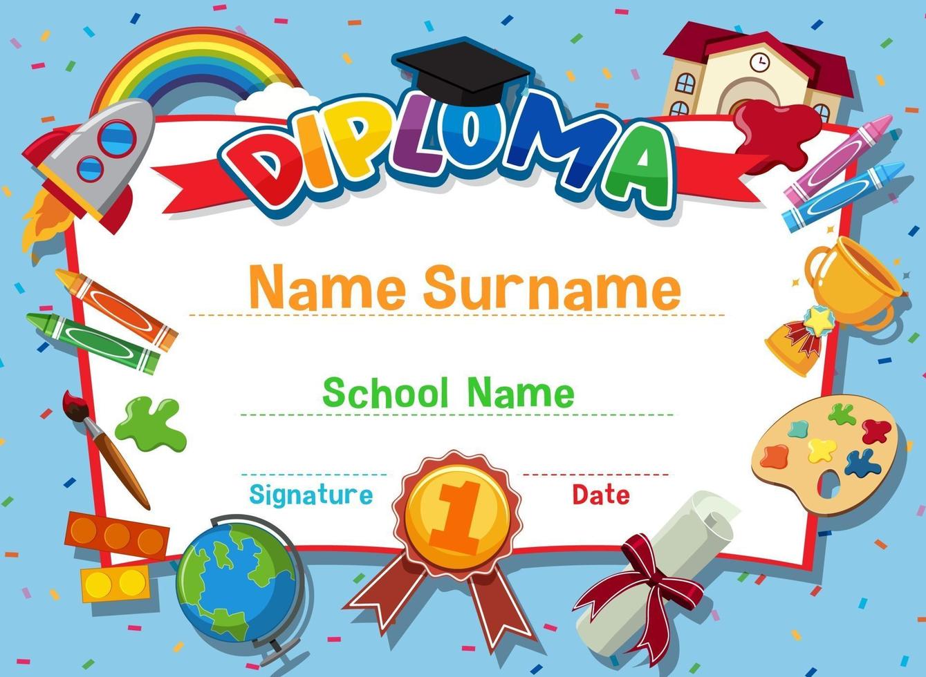 Cute motivational cartoon certificate for children vector