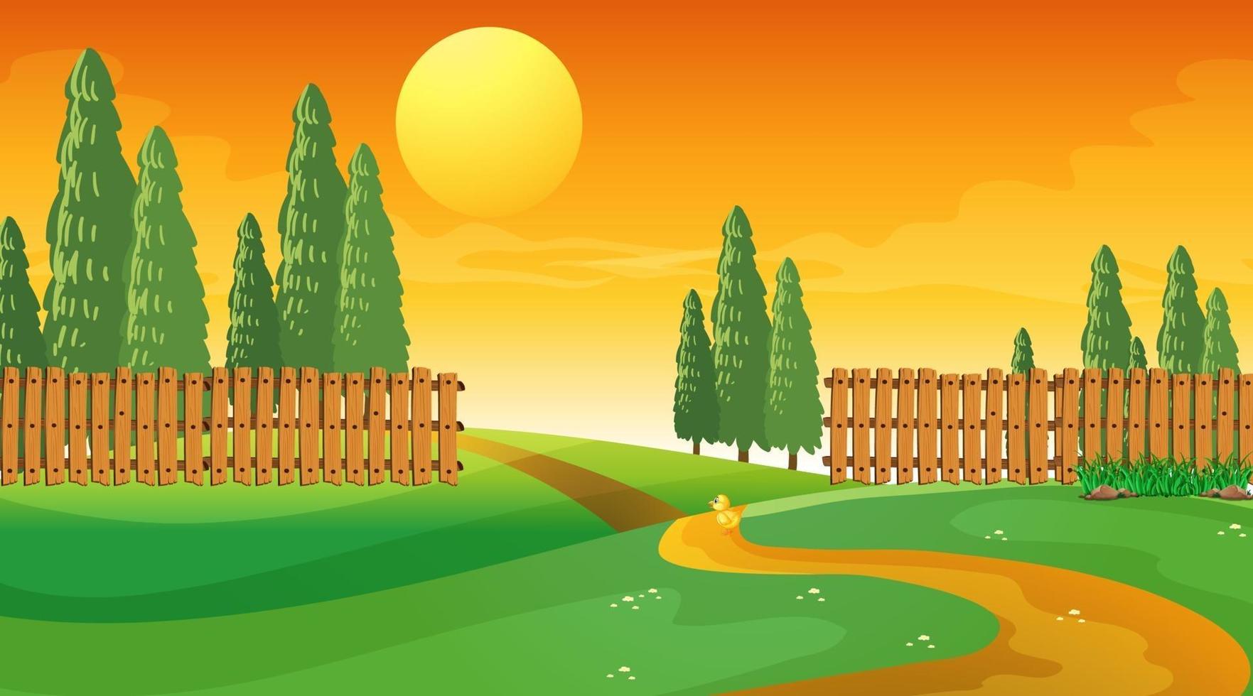 Blank park landscape scene at sunset time vector