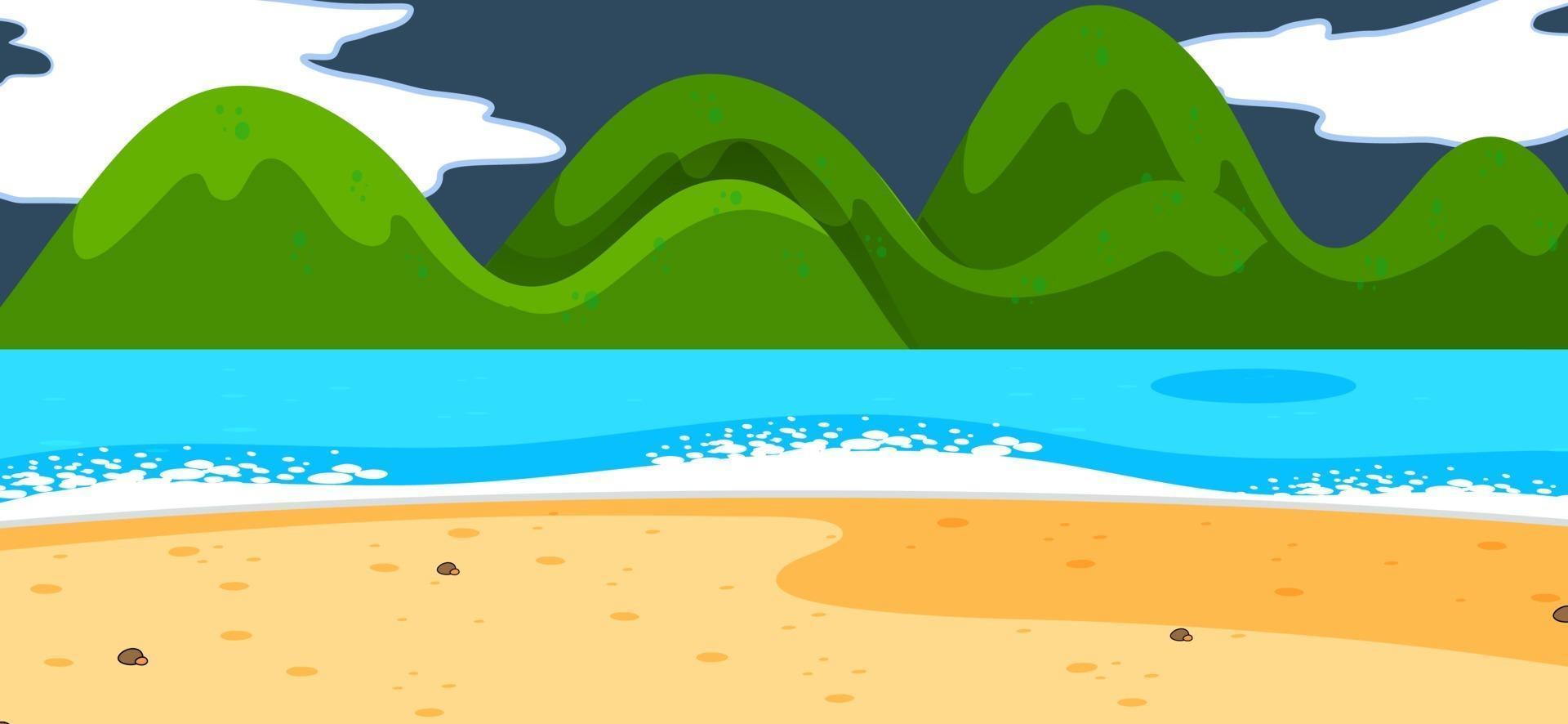 Escena de paisaje de playa vacía en la noche con montañas vector