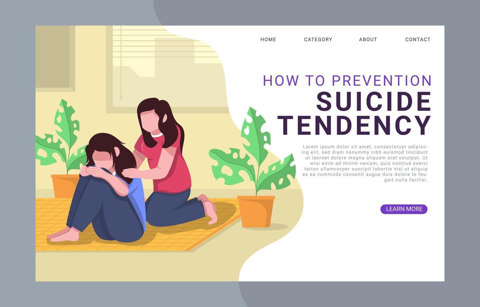 Suicide Prevention Landing Page Template vector