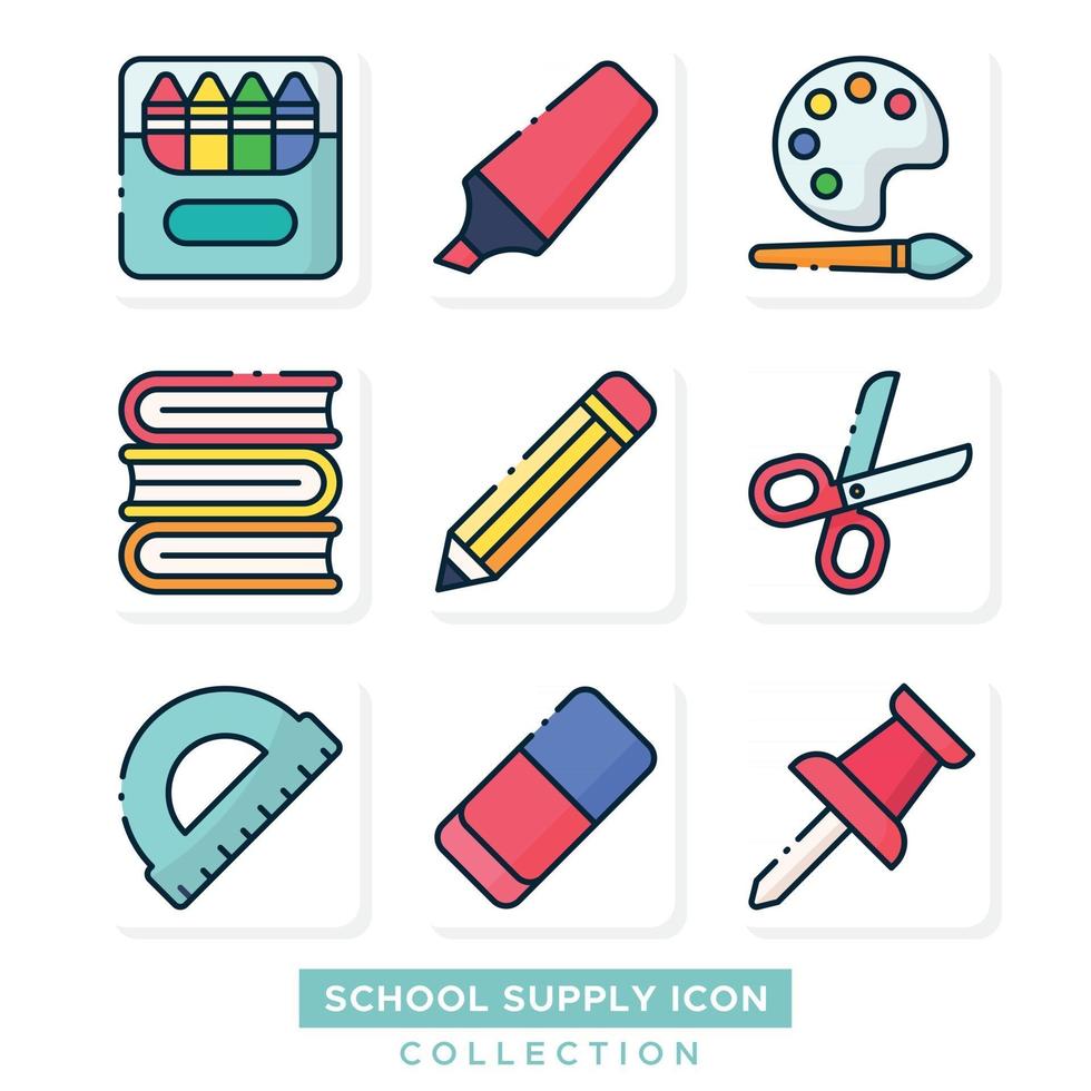 colección de iconos de útiles escolares vector