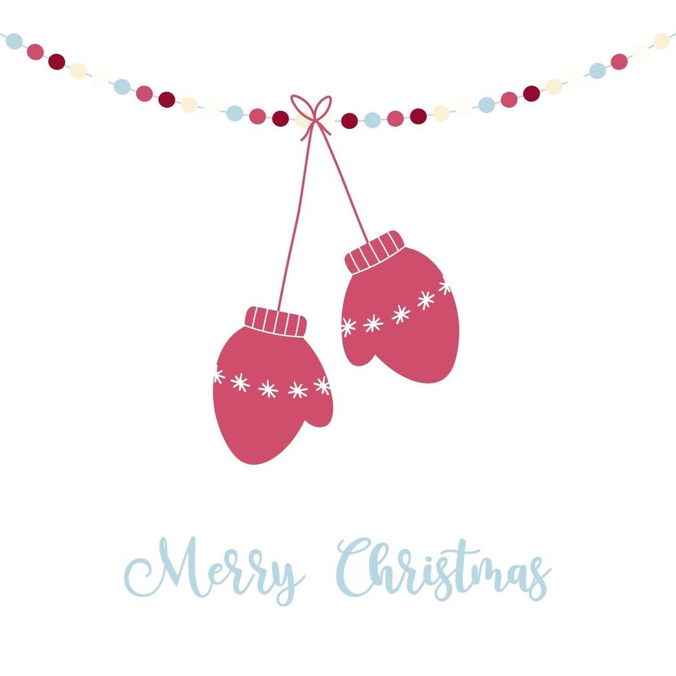 Christmas Mittens Hanging from String Lights Illustration. vector