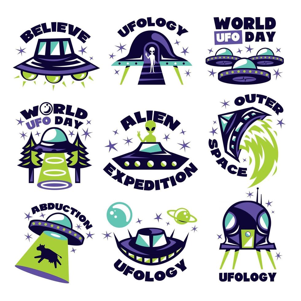 Retro Ufo Icon Set vector