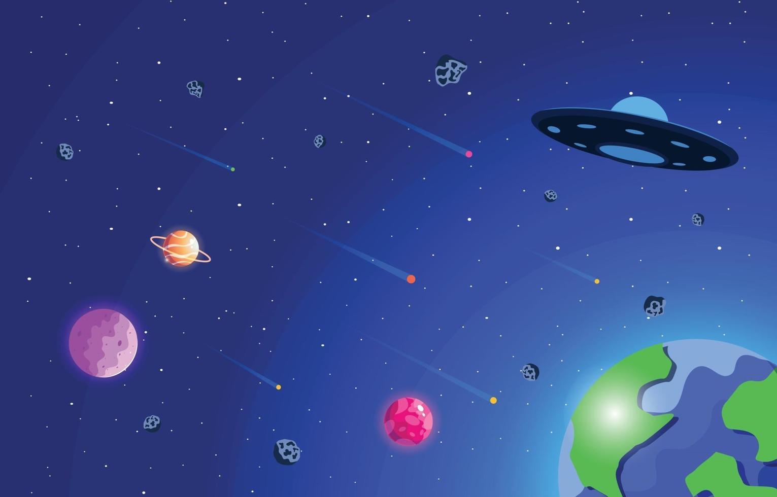 Space With Plane And Ufo Background vector