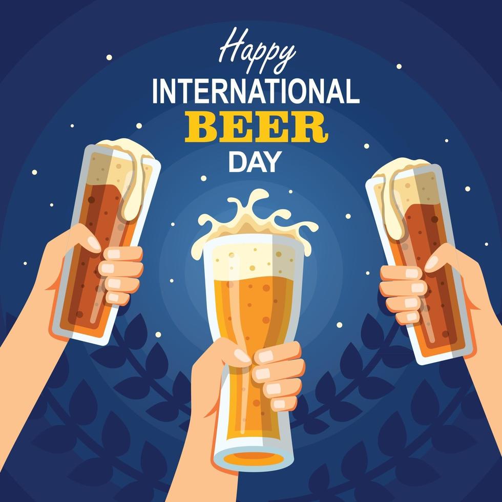 feliz celebración del día internacional de la cerveza concepto vector