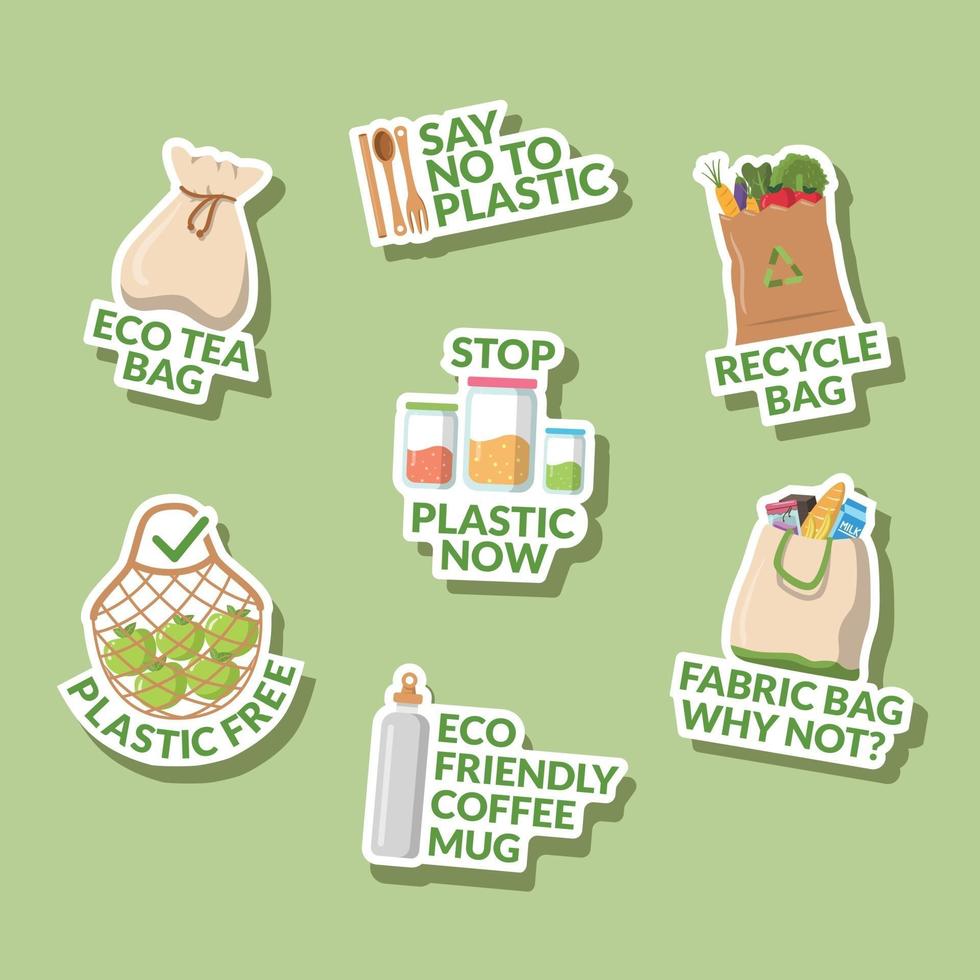 Plastic Free Elements Sticker Set vector