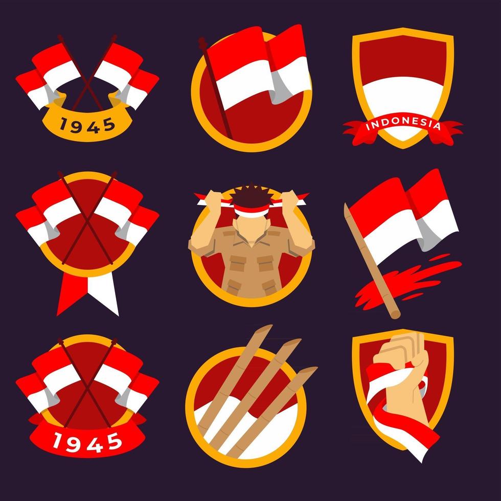 Set of Badges for Indonesian Independence Day vector