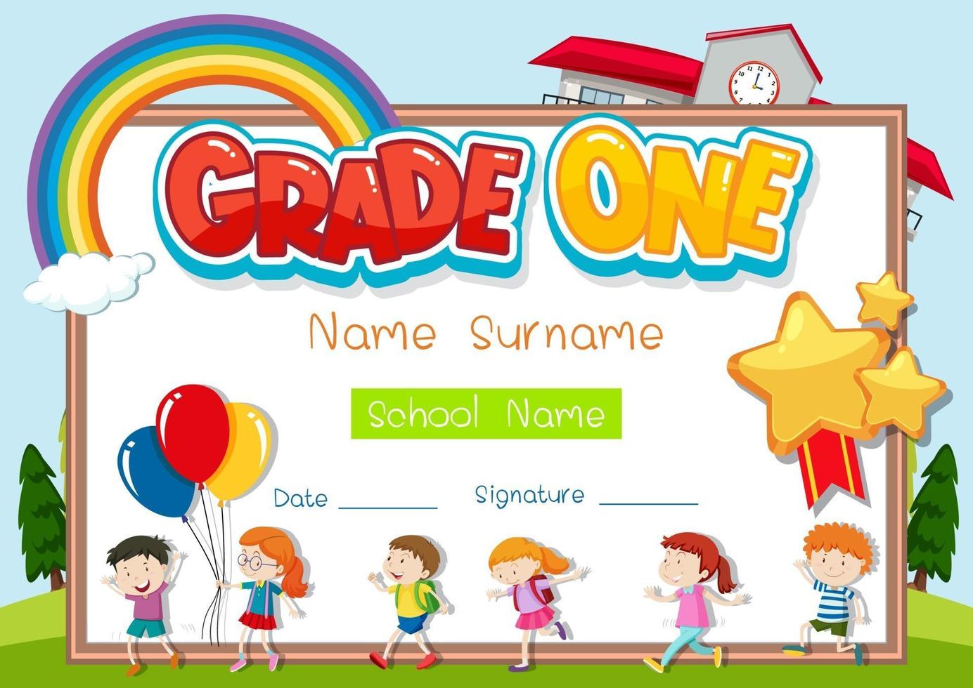 Grade one diploma or certificate template vector
