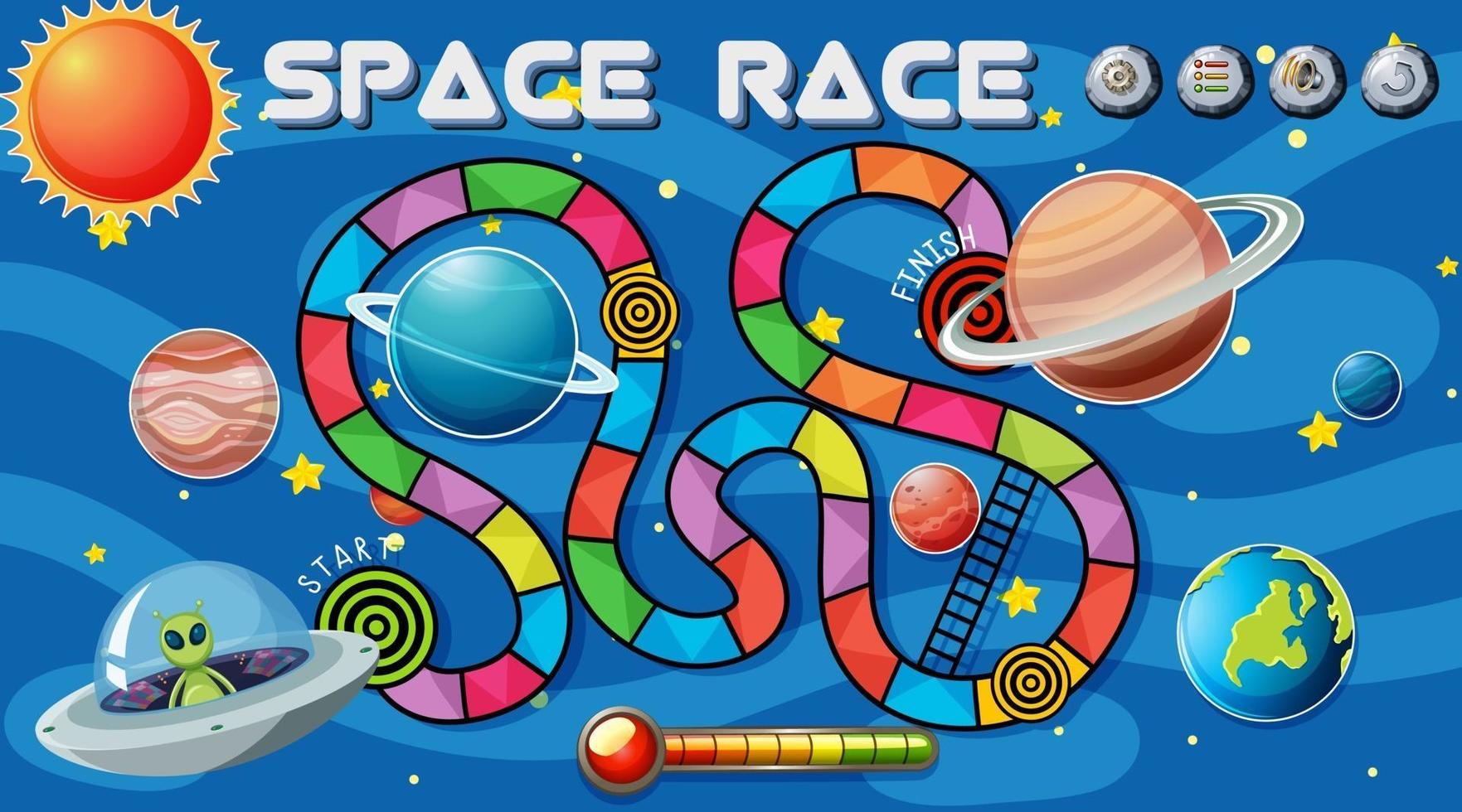 Plantilla de juego de serpientes y escaleras con tema espacial vector