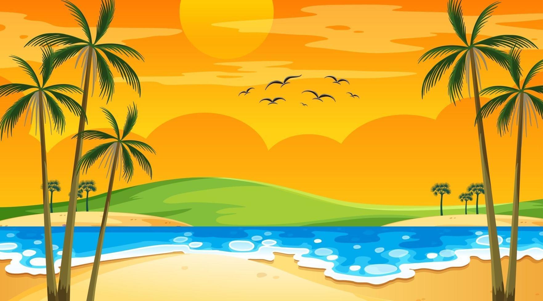 Beach at sunset time landscape scene with palm trees vector
