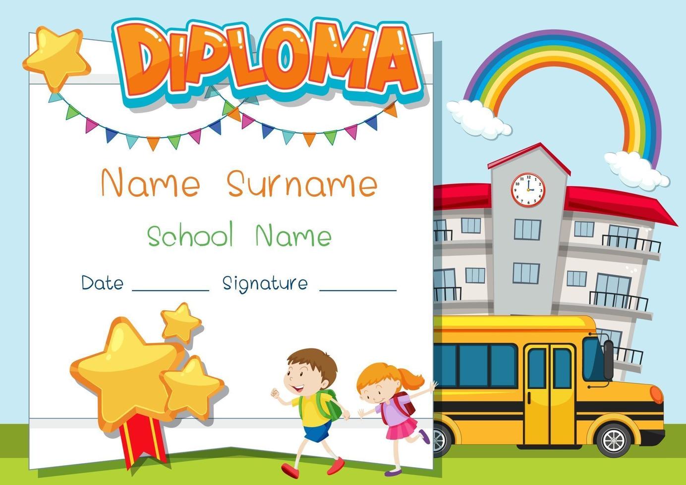 Diploma or certificate template for school kids vector