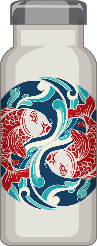 A white thermos bottle with koi carp pattern vector