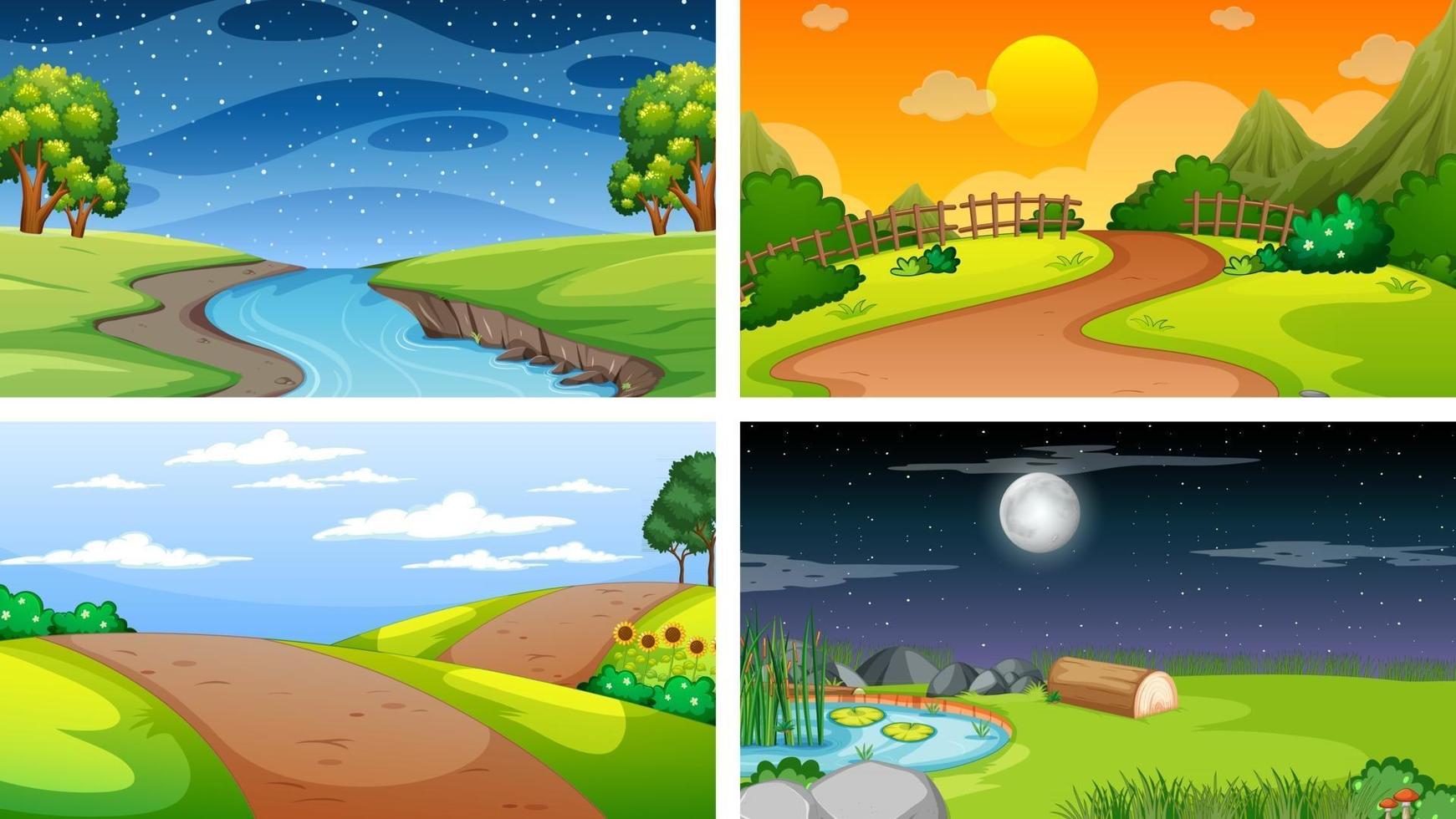 Four different scene of nature park and forest vector