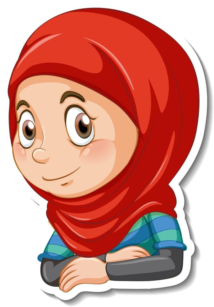 A sticker template with portrait of a muslim girl cartoon character vector