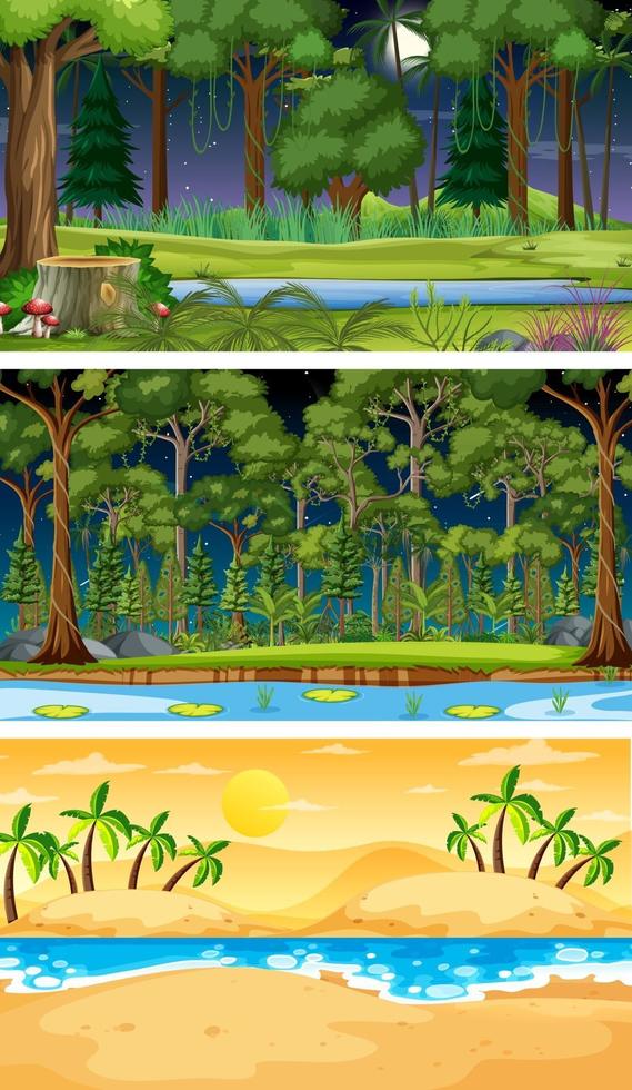 Set of different nature horizontal scenes vector