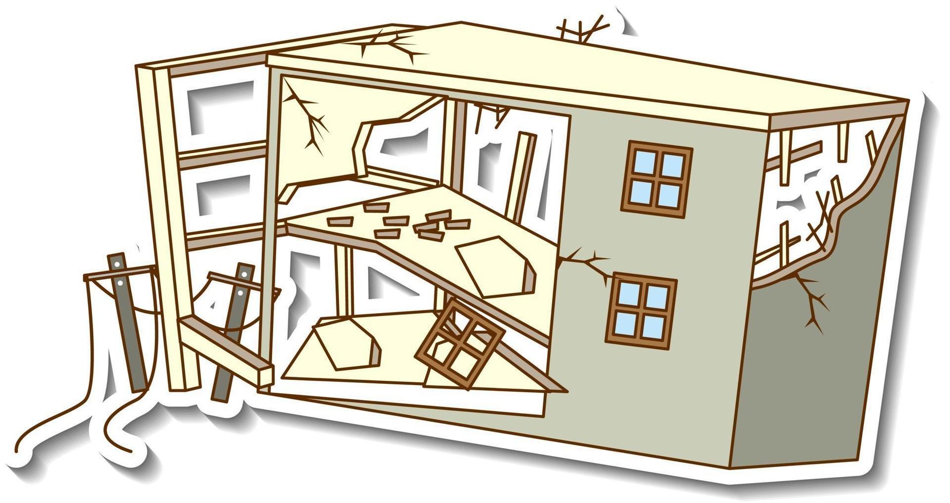 A sticker template with a destroyed building isolated vector