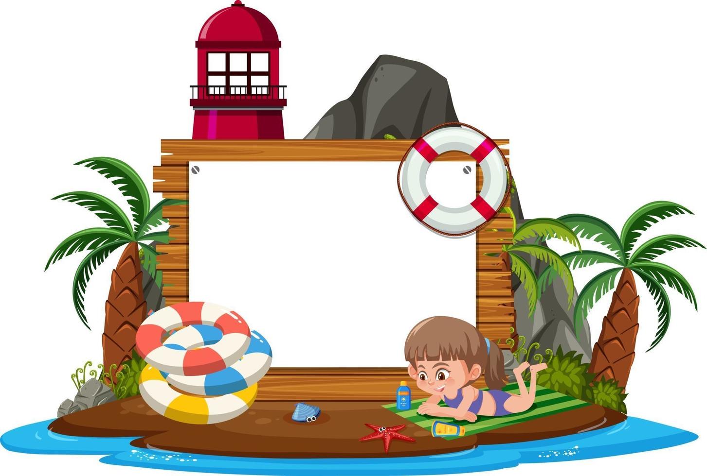 Blank banner template on the island with lighthouse isolated vector