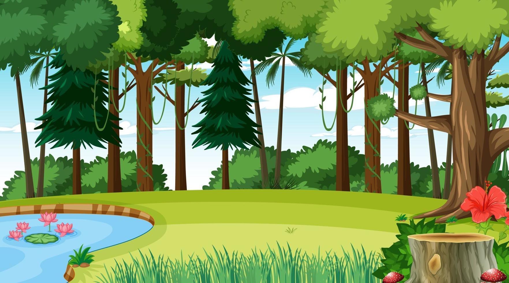 Blank forest at daytime scene with various forest trees vector