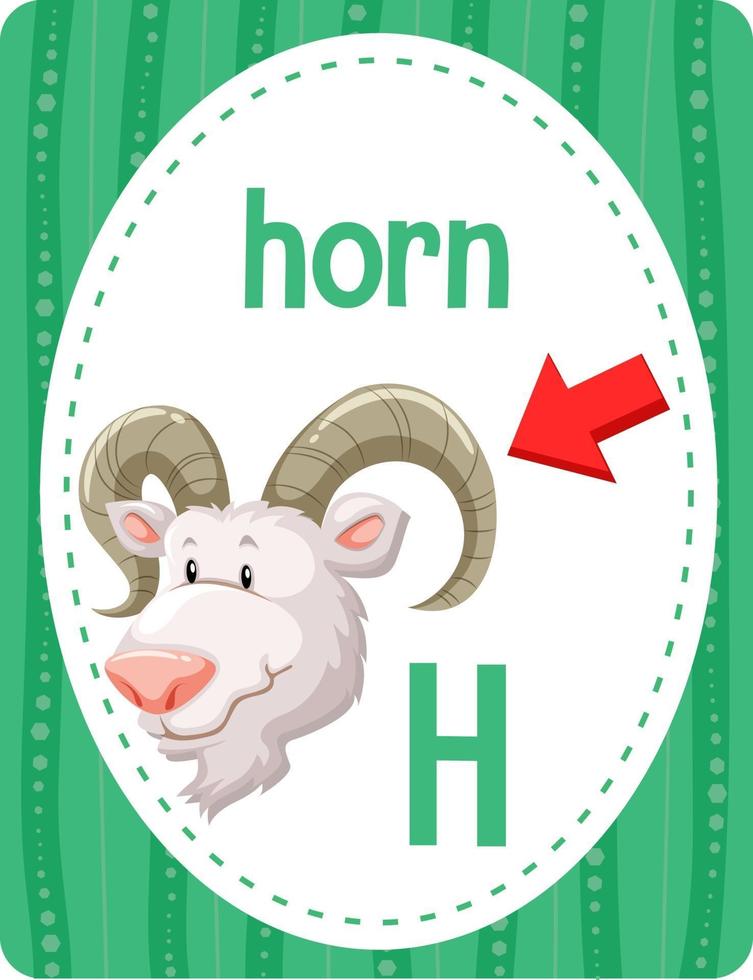 Alphabet flashcard with letter H for Horn vector