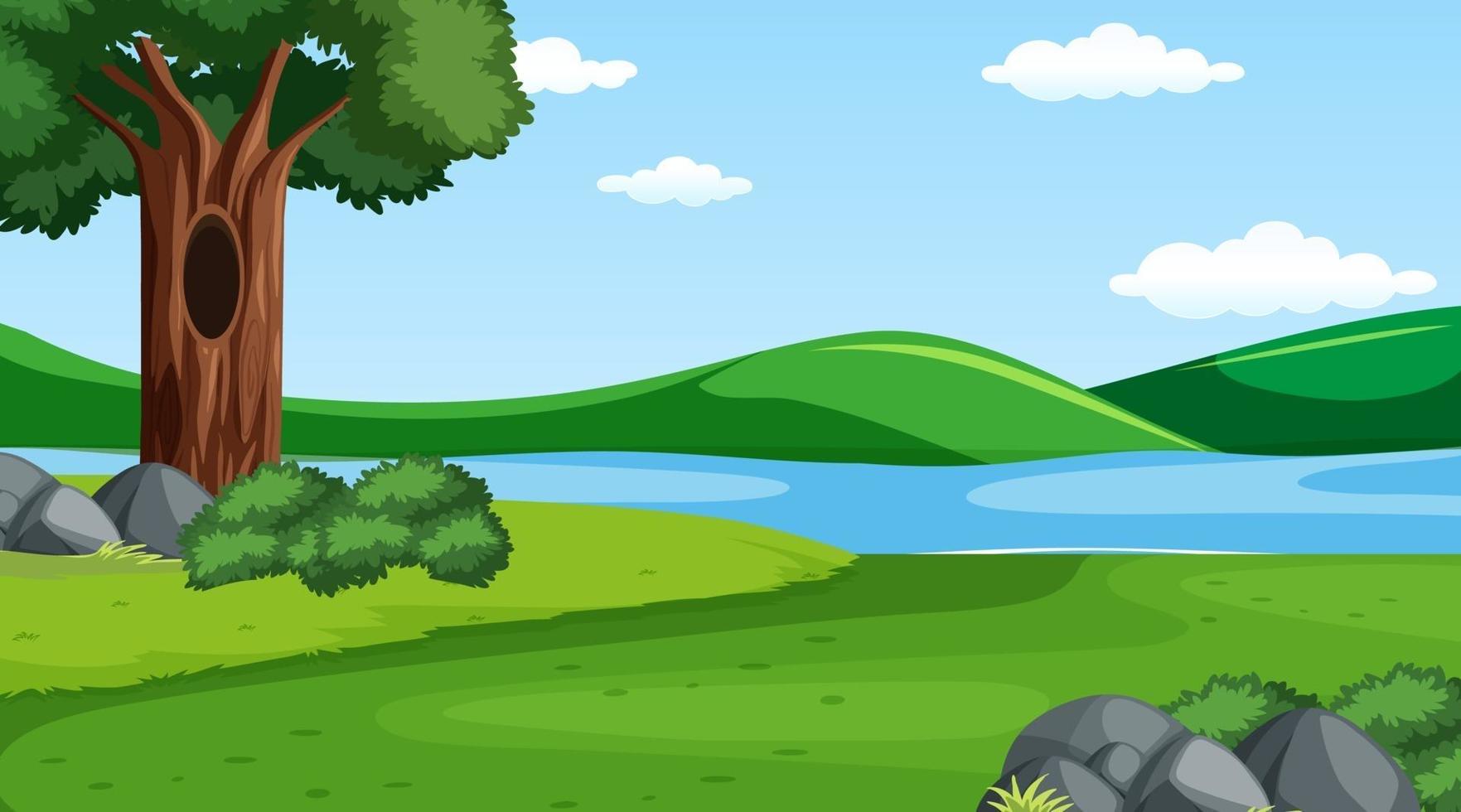 Nature scene with stream flowing through the forest vector