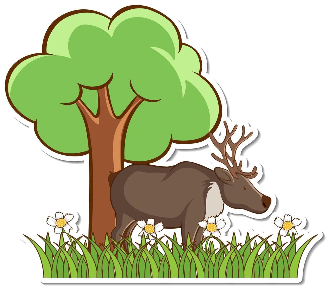 Moose standing in grass field sticker vector