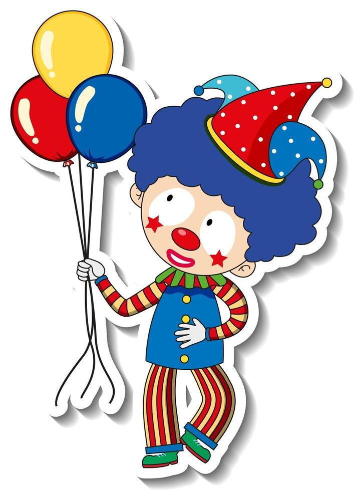 Sticker template with happy clown cartoon character isolated vector