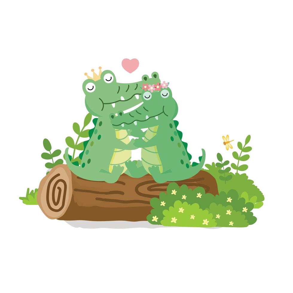 Cute Couple Crocodile in love. vector