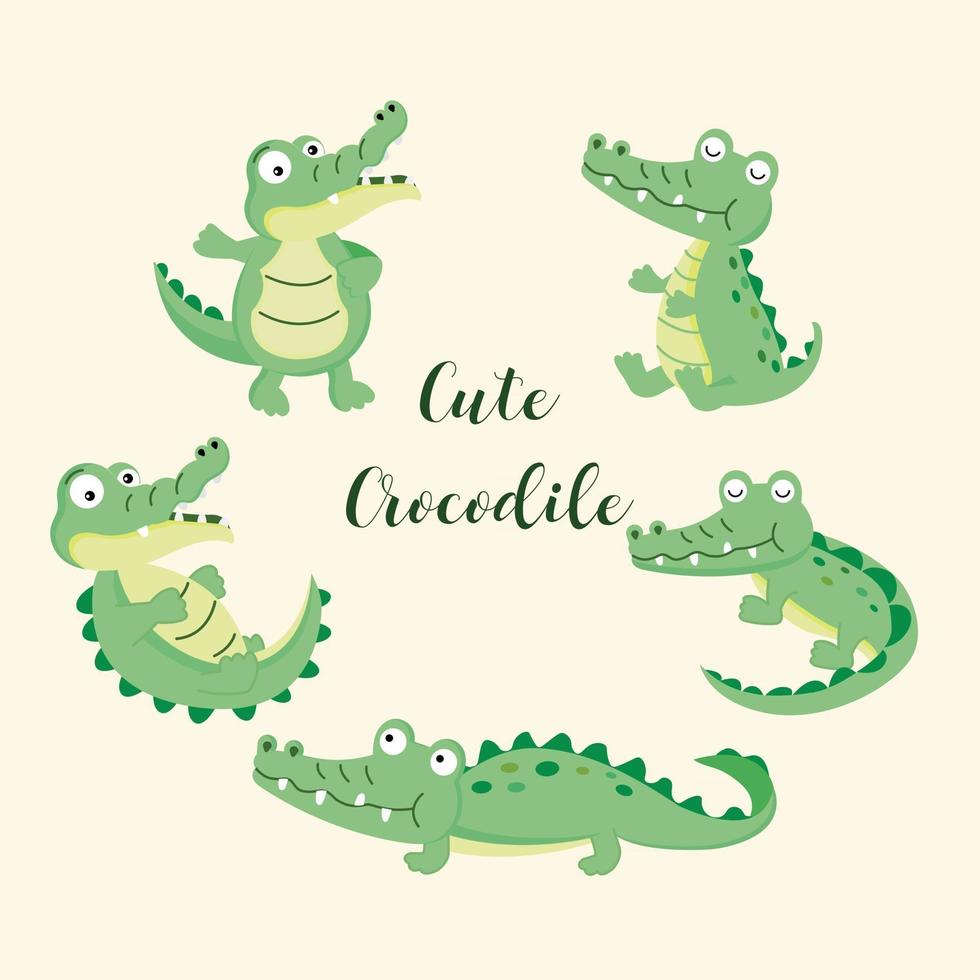 Set of cute crocodile cartoon. vector