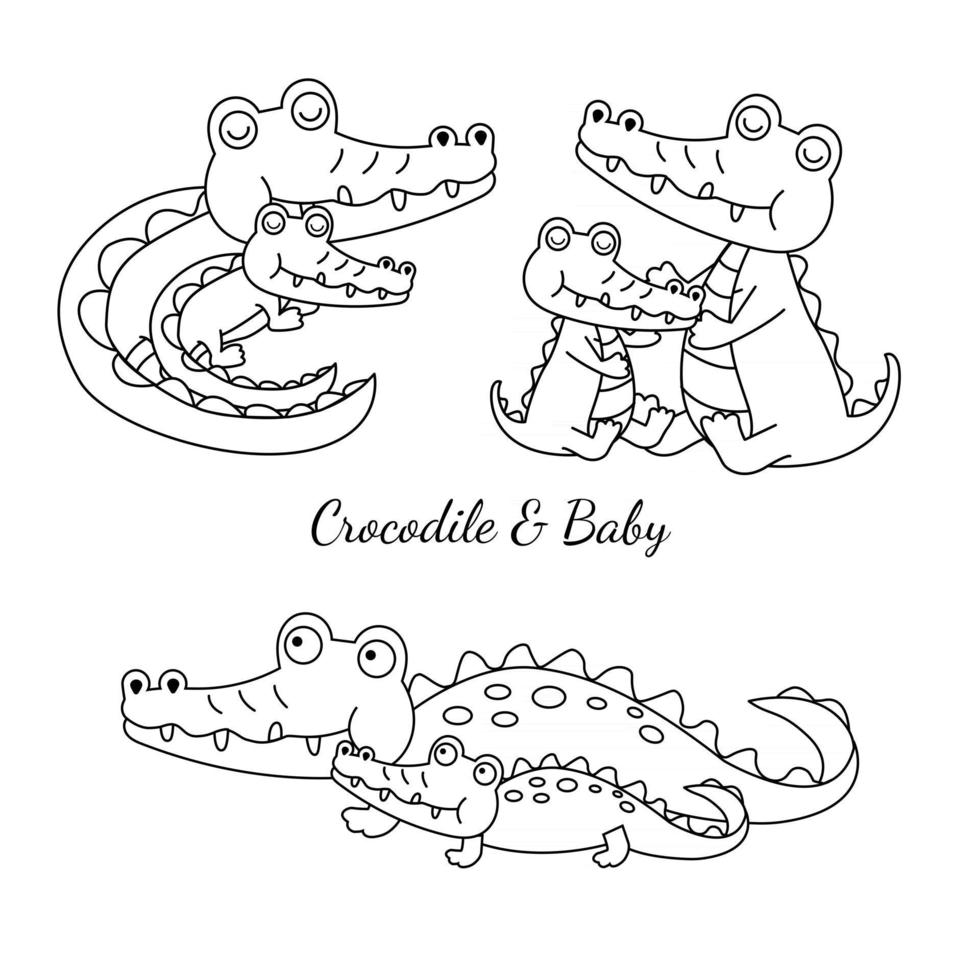 Cute dibujos animados de cocodrilo y bebé. vector